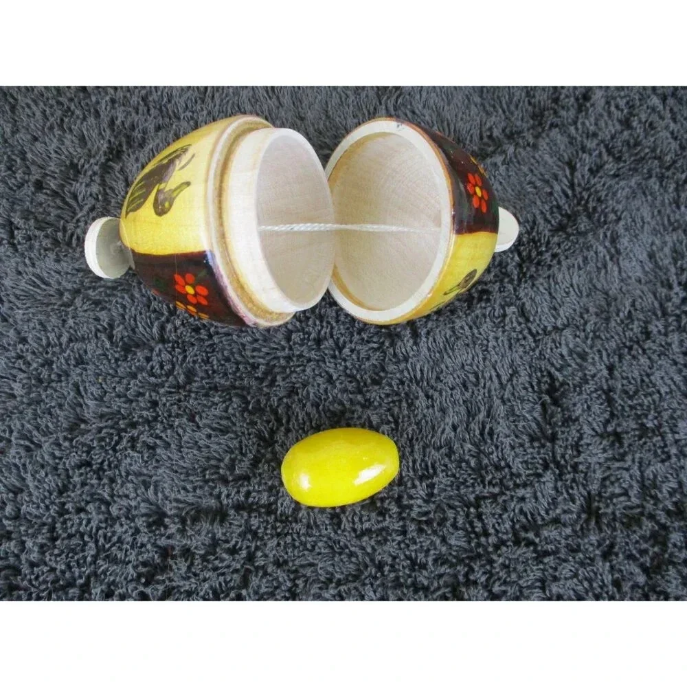 Hand Painted egg-shaped rattle cabin décor Easter holiday outdoors Wooden egg‎